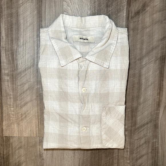 Buck Mason Linen Blend Plaid Short Sleeve Button Down - Medium - Picture 1 of 7